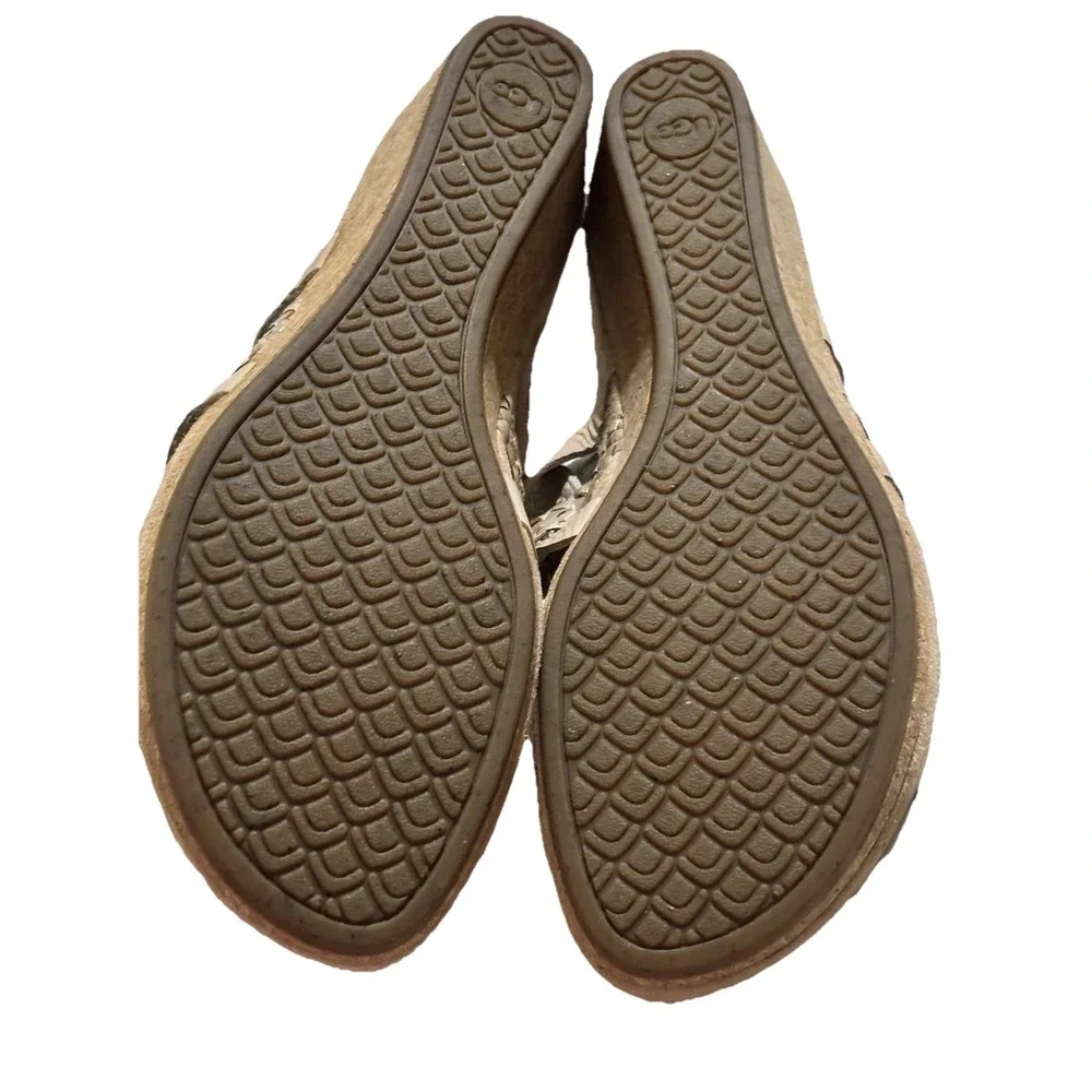 UGG Wedge Sandals Womens 8‎ Tan Leather Braided Metallic Cork Excellent Strappy